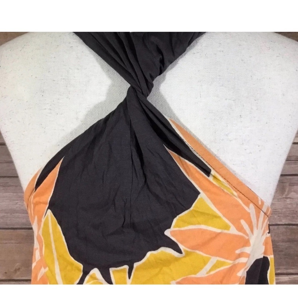 Gap Maxi Dress Resort-Wear Asymmetrical Hem Racer Back Orange Tropical Floral LG - Picture 4 of 7